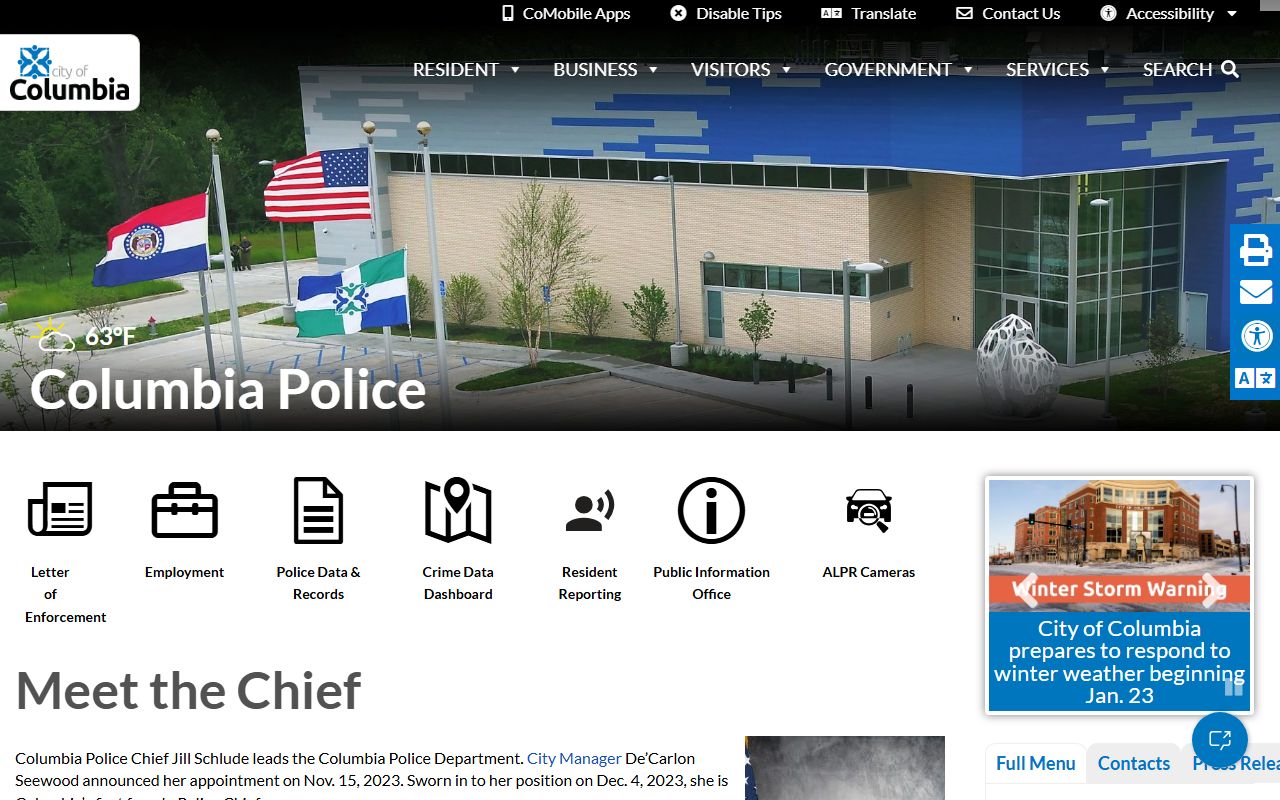 Columbia Police Department homepage for busted mugshots and arrest records
