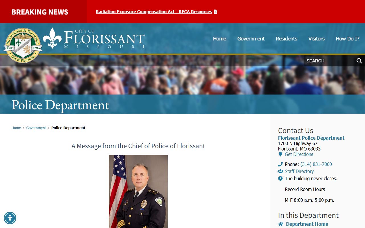 Florissant Police Department homepage for busted mugshots and arrest records