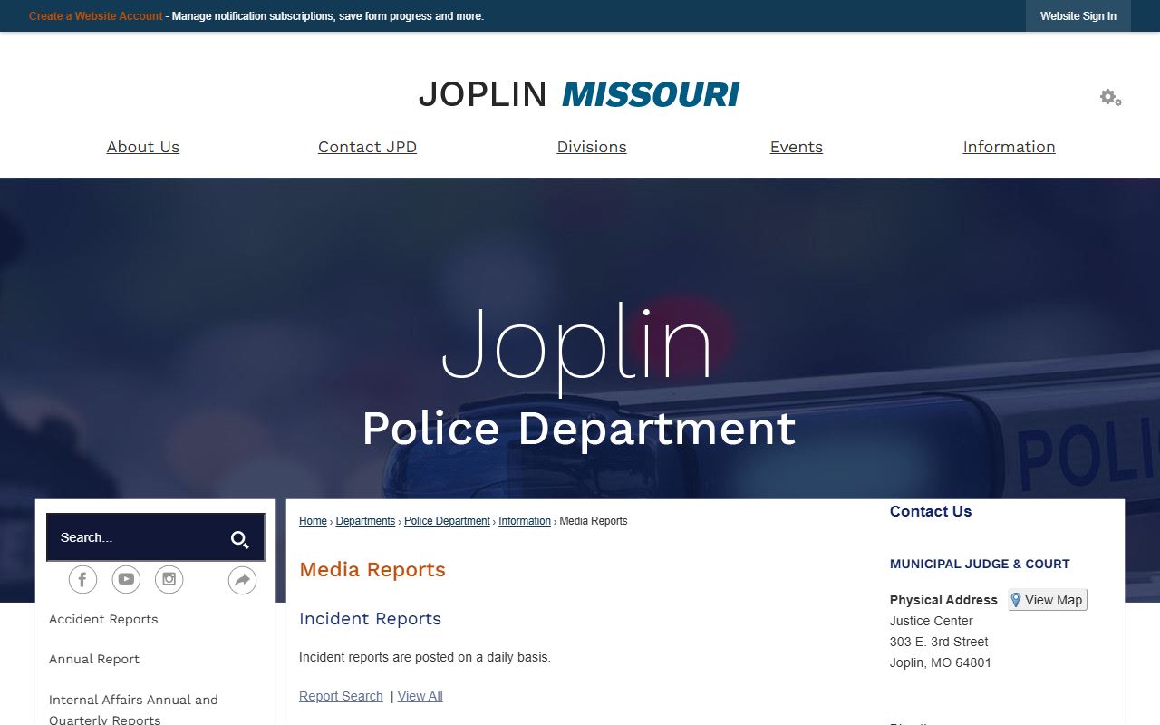 Joplin Police records and arrest log page for busted mugshots