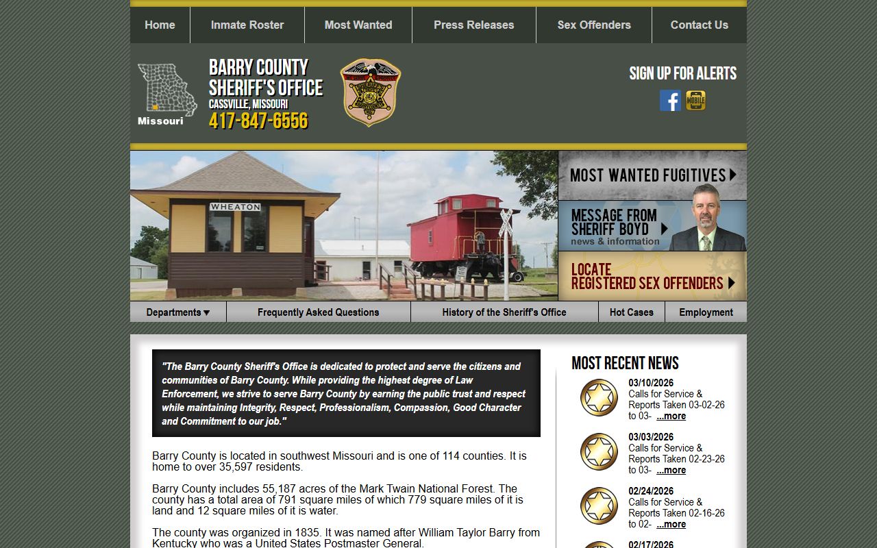 Barry County Sheriff Office homepage for busted mugshots and arrest record searches
