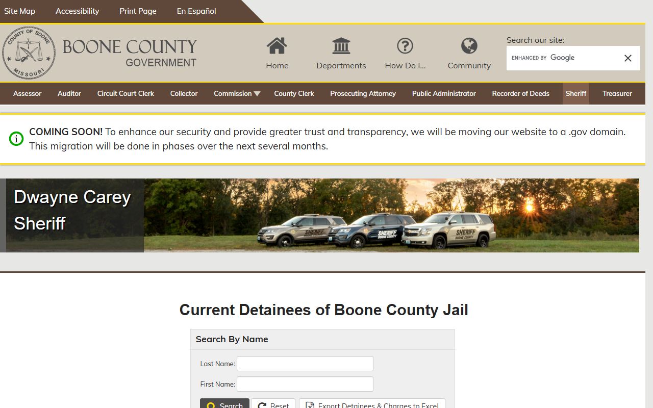 Boone County Sheriff official website for busted mugshots records