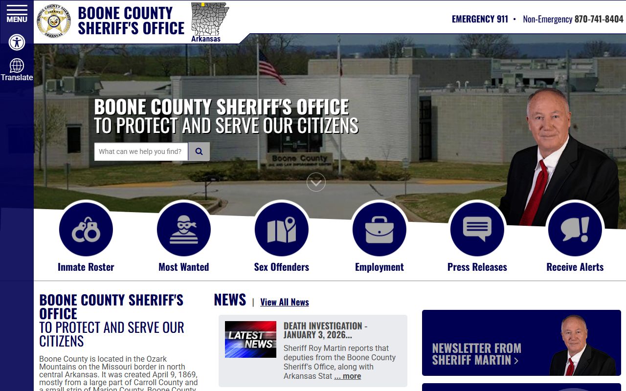 Boone County Sheriff Office homepage for busted mugshots and arrest records