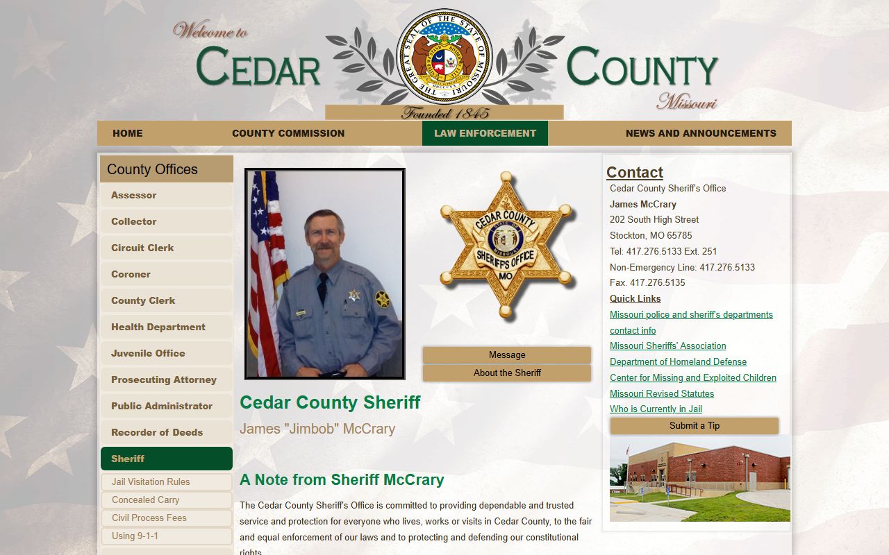Cedar County Sheriff Office homepage for busted mugshots and arrest records