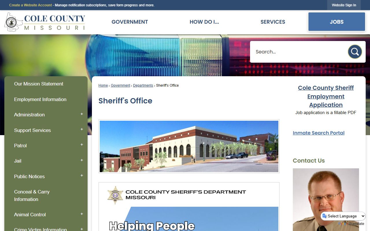 Cole County Sheriff Office homepage for busted mugshots and arrest records