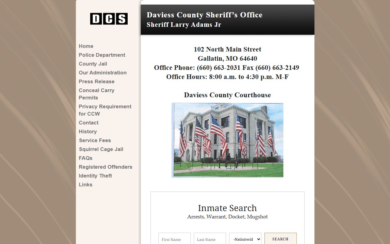 Daviess County Sheriff Office homepage for busted mugshots and arrest records