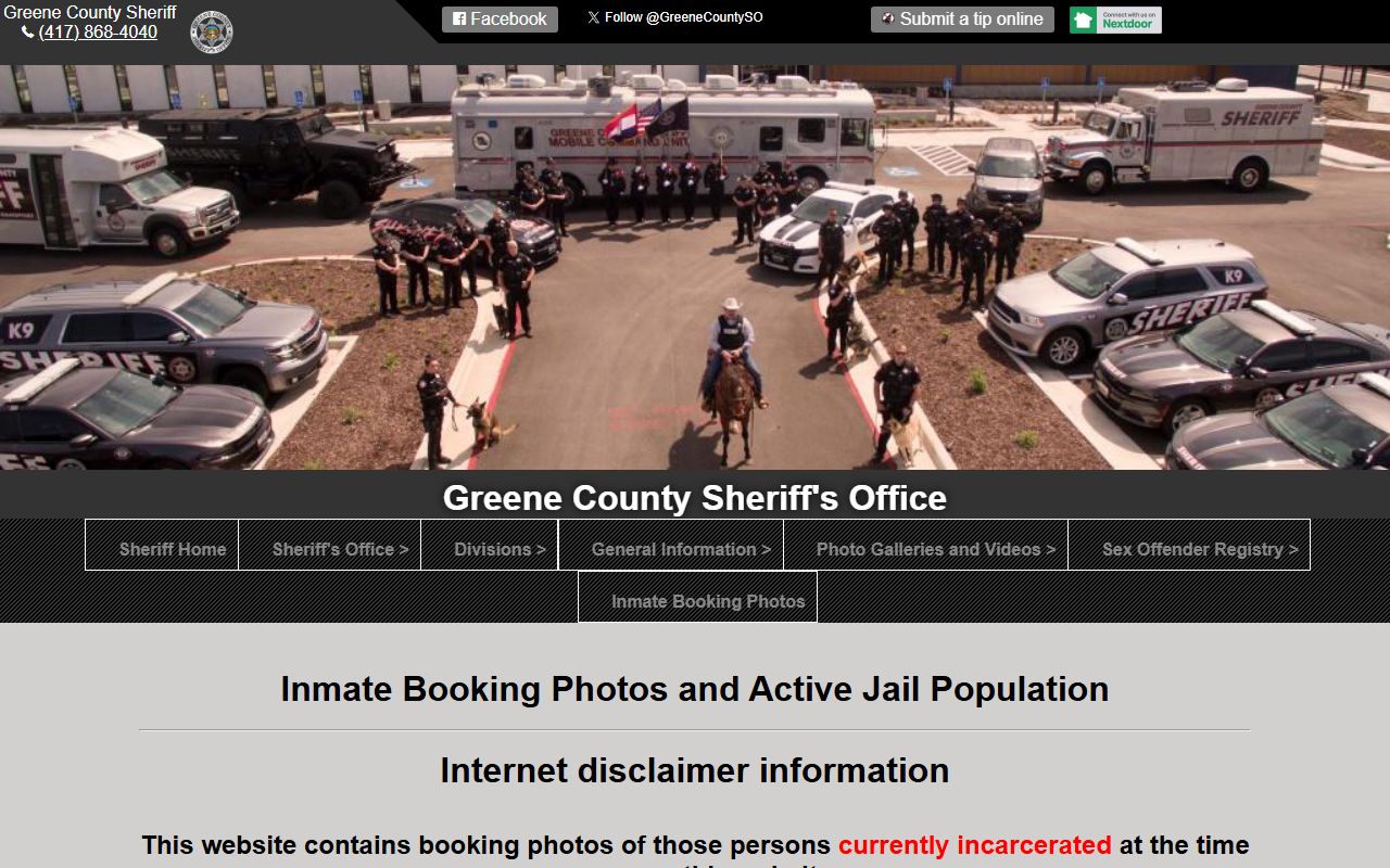 Greene County JailTracker inmate search portal showing busted mugshots