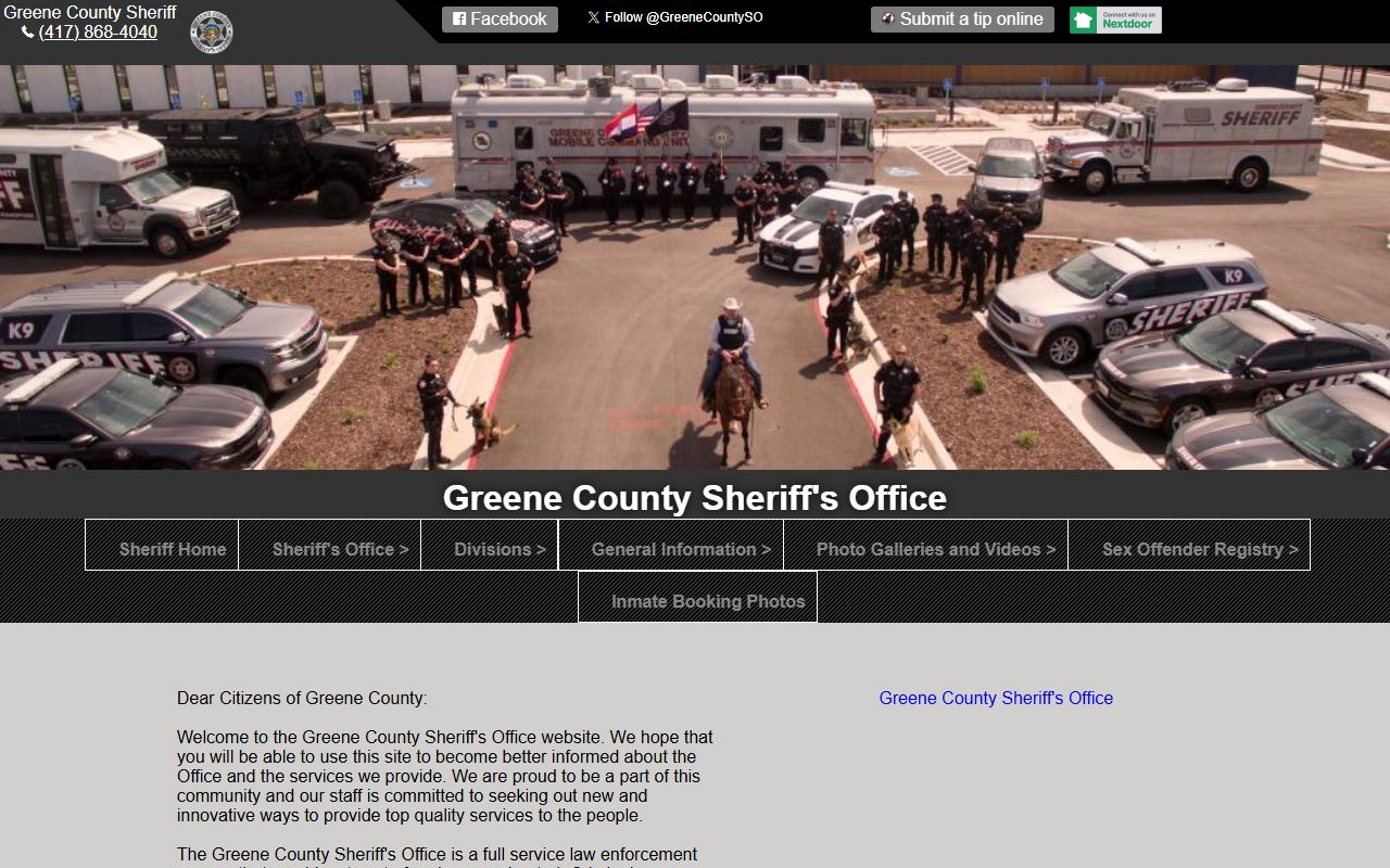 Greene County Sheriff Office homepage for busted mugshots and arrest records