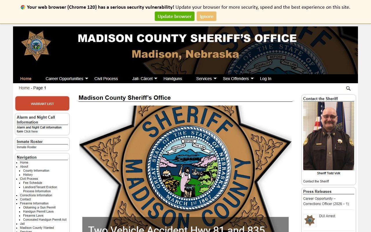 Madison County Sheriff Office homepage for busted mugshots and arrest records