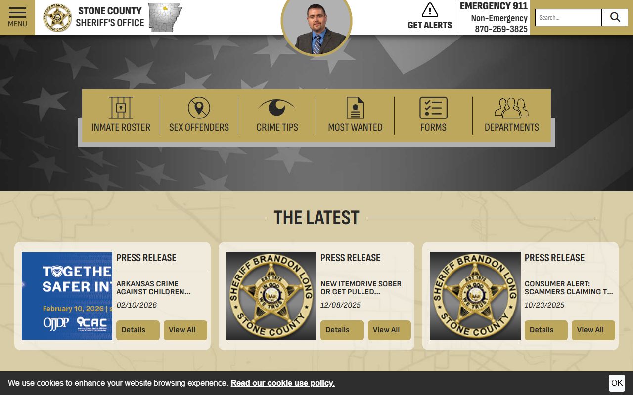 Stone County Sheriff Office homepage for busted mugshots and arrest records